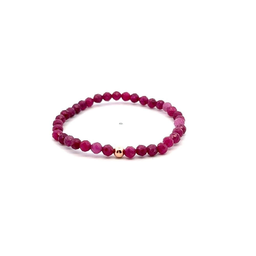 Natural Ruby Gemstone Mini 4mm 18K Rose Gold Charm Bead July Birthstone